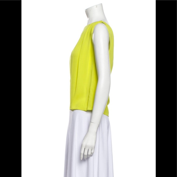 Alice & Olivia Silk Bateau Neckline Blouse in Neon Green - Picture 4 of 11